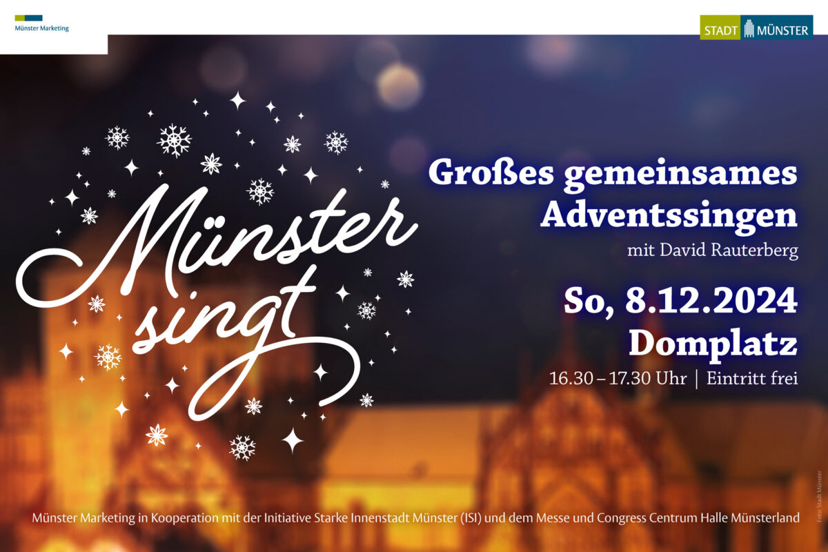 Anzeige von Münster Marketing, in der die Veranstaltung "Münster singt" am 8. Dezember 2024 auf dem Domplatz beworben wird