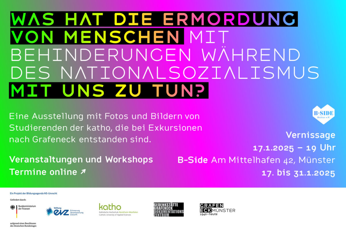 Anzeige der KatHo Münster zu einer Vernissage zum Thema "Ermordung von Menschen mit Behinderung" am 17. Januar 2025