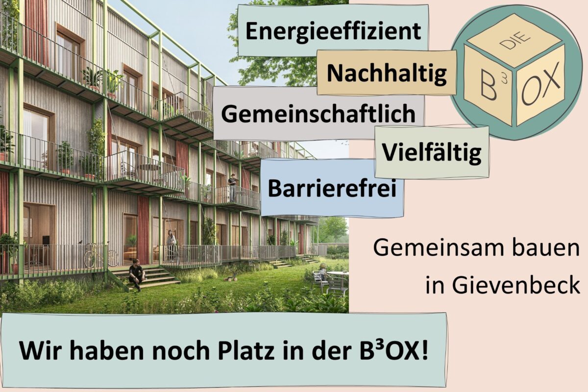 Anzeige der Baugemeinschaft B3OX für gemeinsames Bauen in Gievenbeck und freie Wohnungen