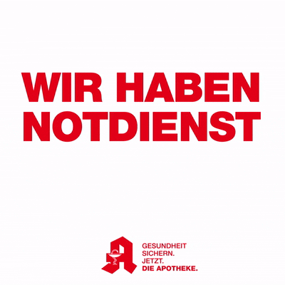 Anzeige von der Apothekerkammer mit roter Schrift "Wir haben Notdienst", wobei das Wort „Dienst“ durchgestrichen und das Wort „Stand“ mit Schwarz drübergeschrieben wird.