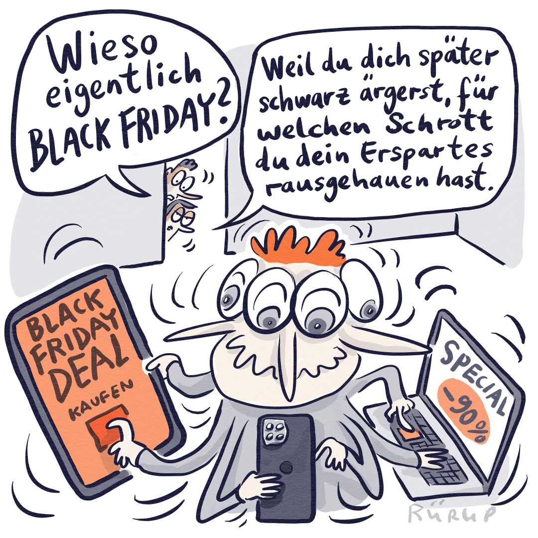 Cartoon von Stephan Rürup zum Black Friday