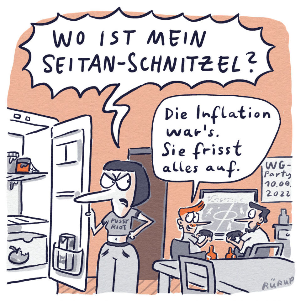 Cartoon von Stephan Rürup zum Seitan-Schnitzel