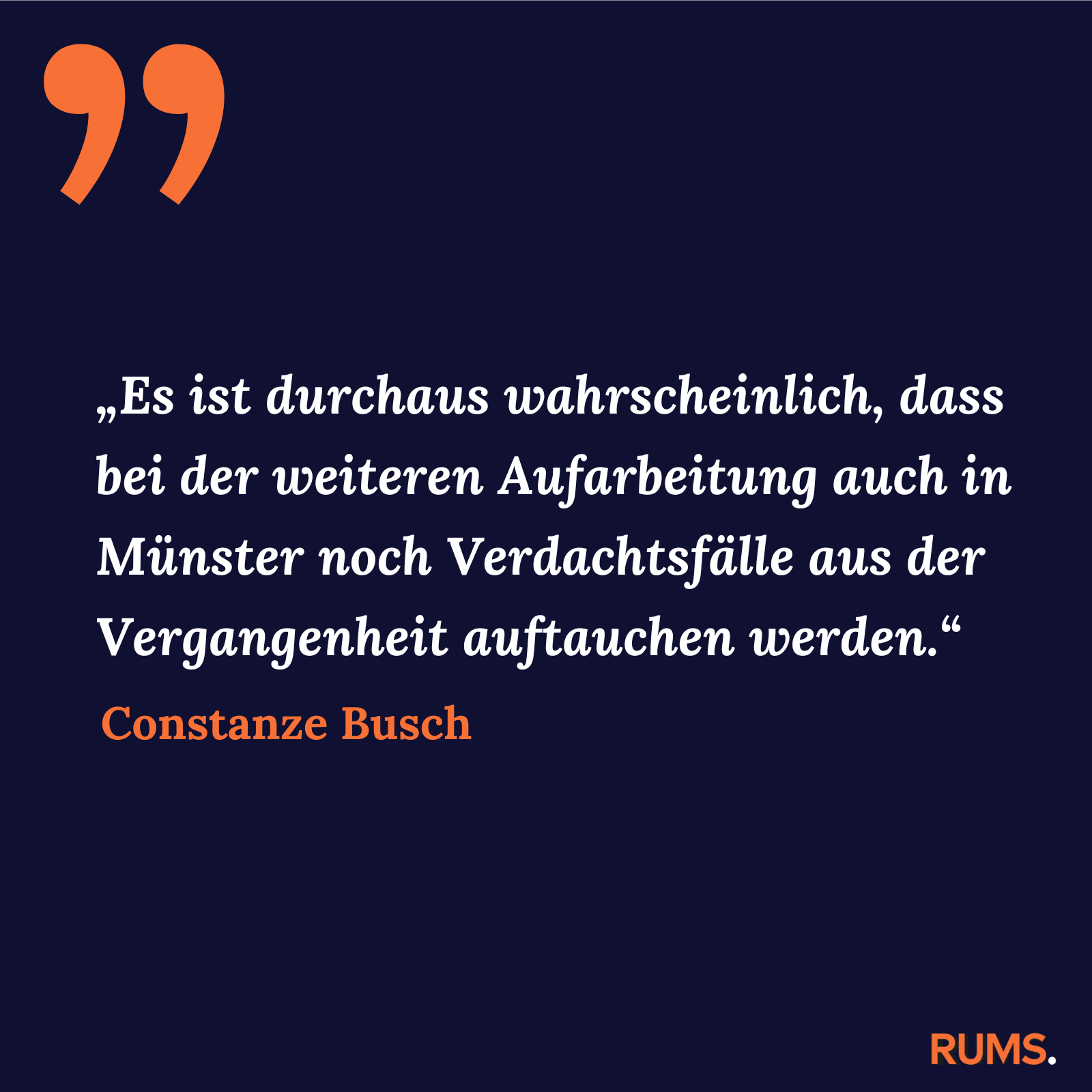 Zitatkachel zum RUMS-Brief vom 2. April 2024: Zitat von Constanze Busch zur Aufarbeitung von Missbrauchsfällen in der Kirche