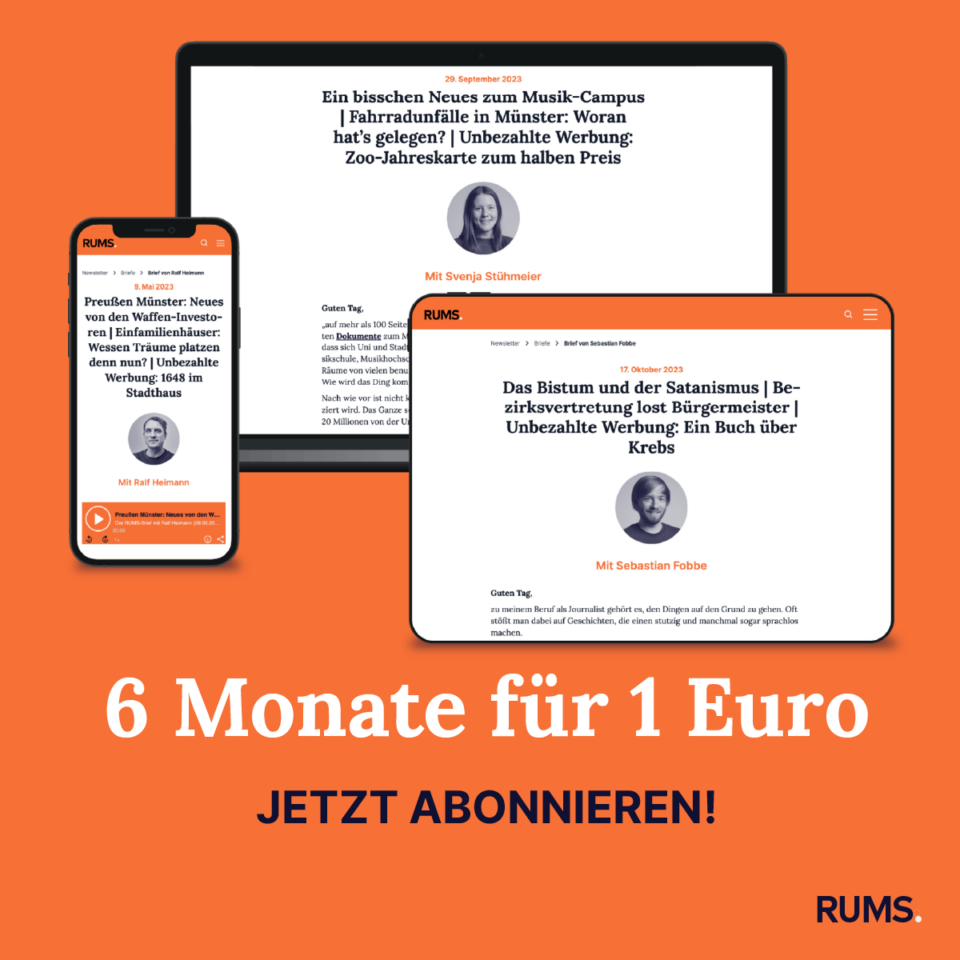 Grafik mit Produktshots des RUMS-Newsletter und dem Start-Angebot