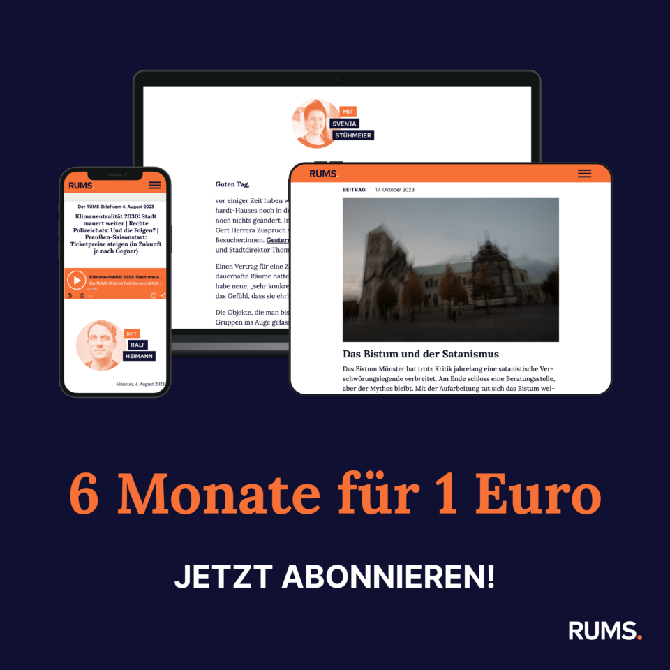 Grafik mit Produktshots des RUMS-Newsletter und dem Start-Angebot