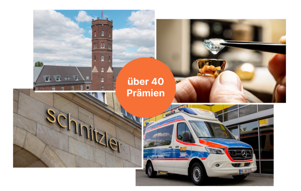 Fotocollage, die unter anderem den Wasserturm, ein ASB-Fahrzeug und den Schriftzug Schnitzler zeigt.